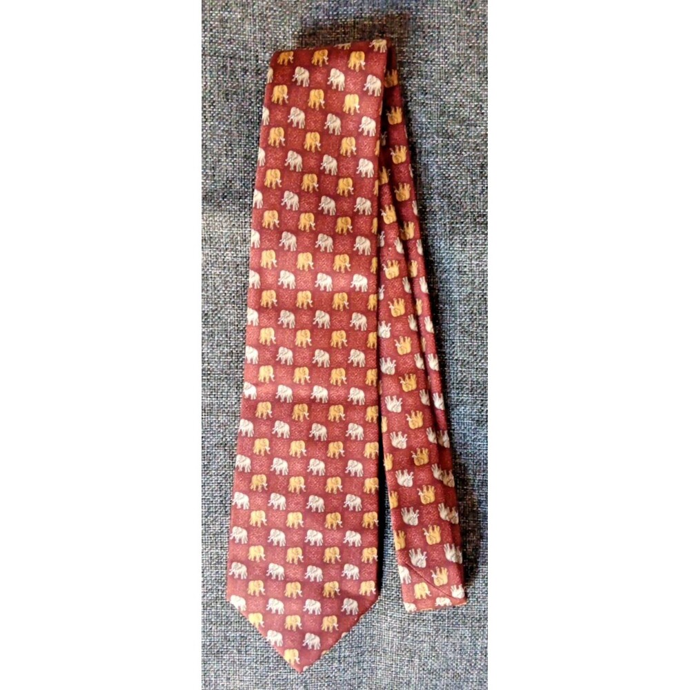 Tie 70s 80s 90s Y2K Jim Thompson Brown Gold Beige Elephants 3.75 Wide 57 Long